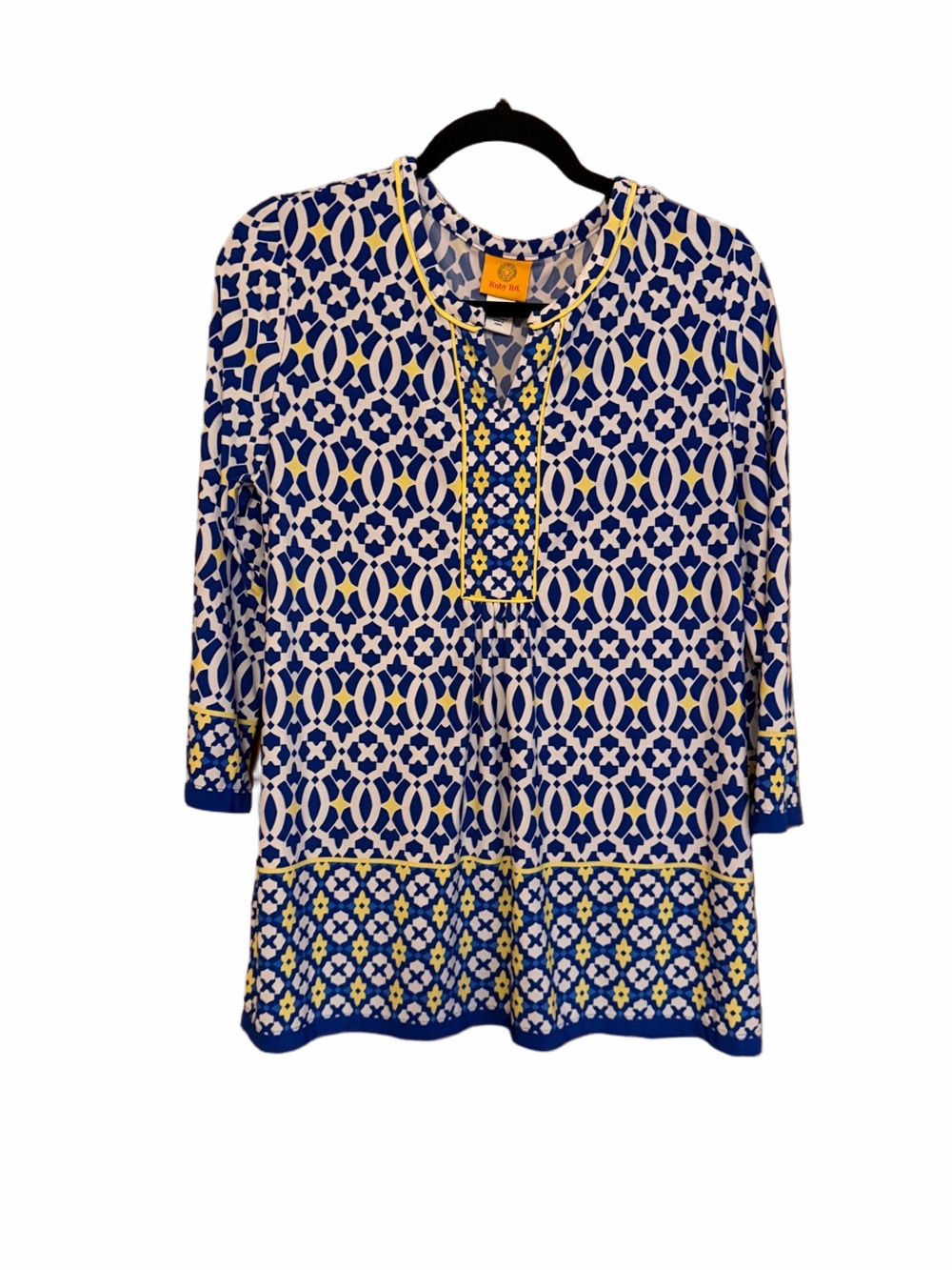 Ruby Rd. Blue, White & Yellow Geometric Tunic